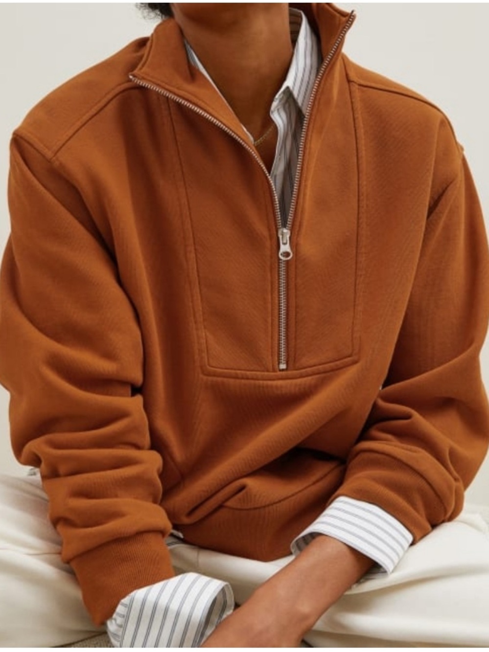 Everlane The Track Burnt Orange Half-Zip Sweatshirt Size XL